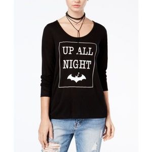BATMAN Up All Night Graphic Tee NEW Womens Size Medium Long Sleeve Black White